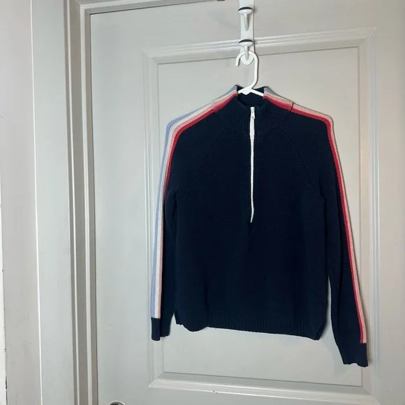 Marine Layer Archive Invierno Quarter Zip Cotton/Wool Navy Stripe Sweater, XS